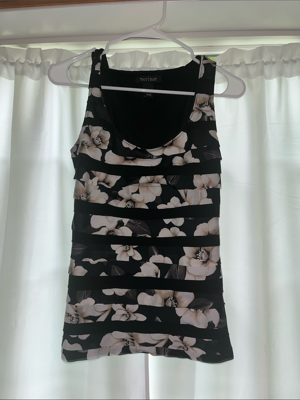 White House Black Market Black and Cream Floral Layered Tank